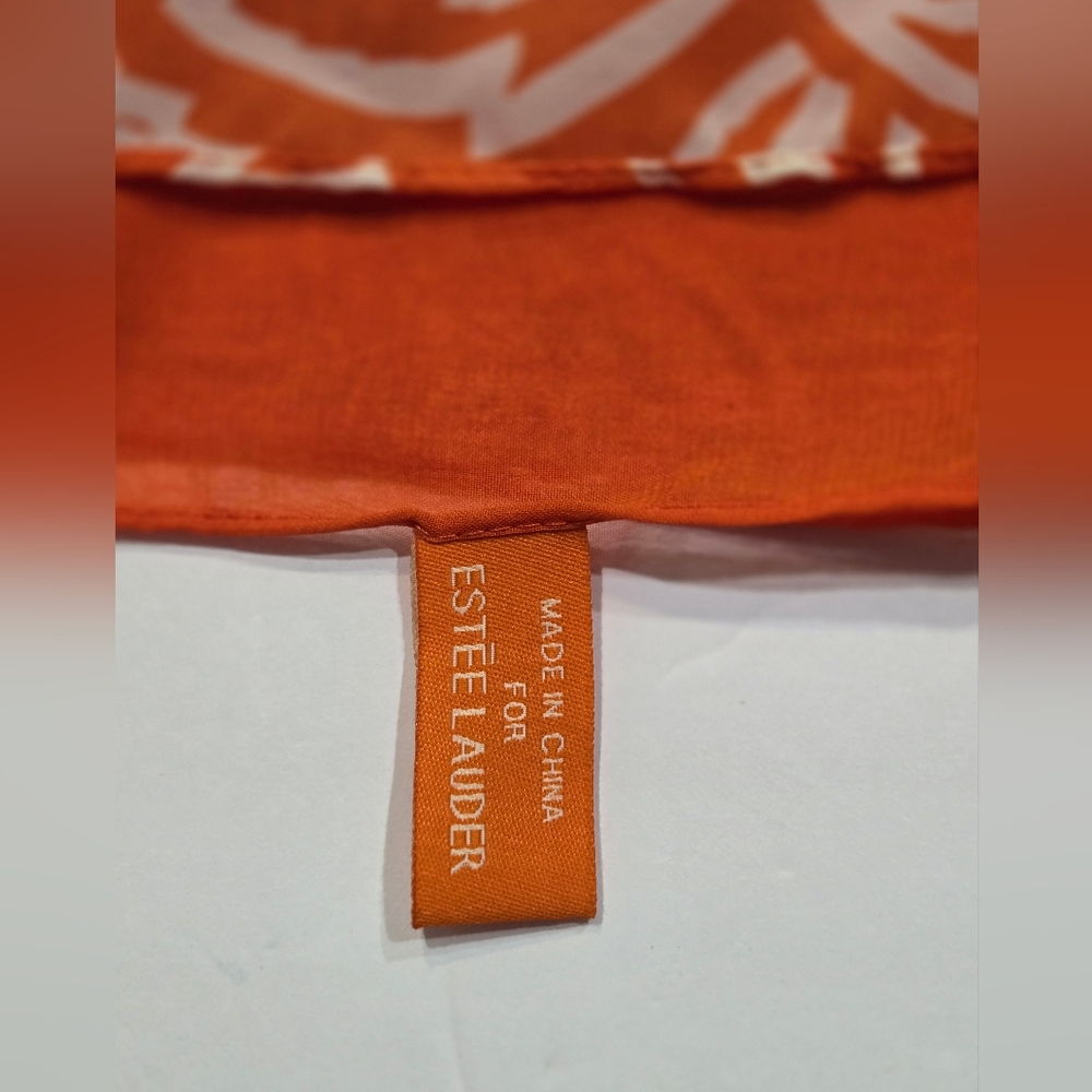 Estee Lauder Orange Fabric Scarf 100% Polyester - Picture 2 of 5